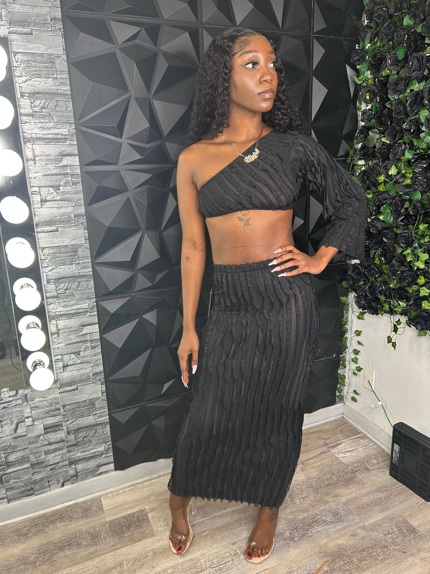 "Black Maxi Skirt and Crop Top" Two Piece Set