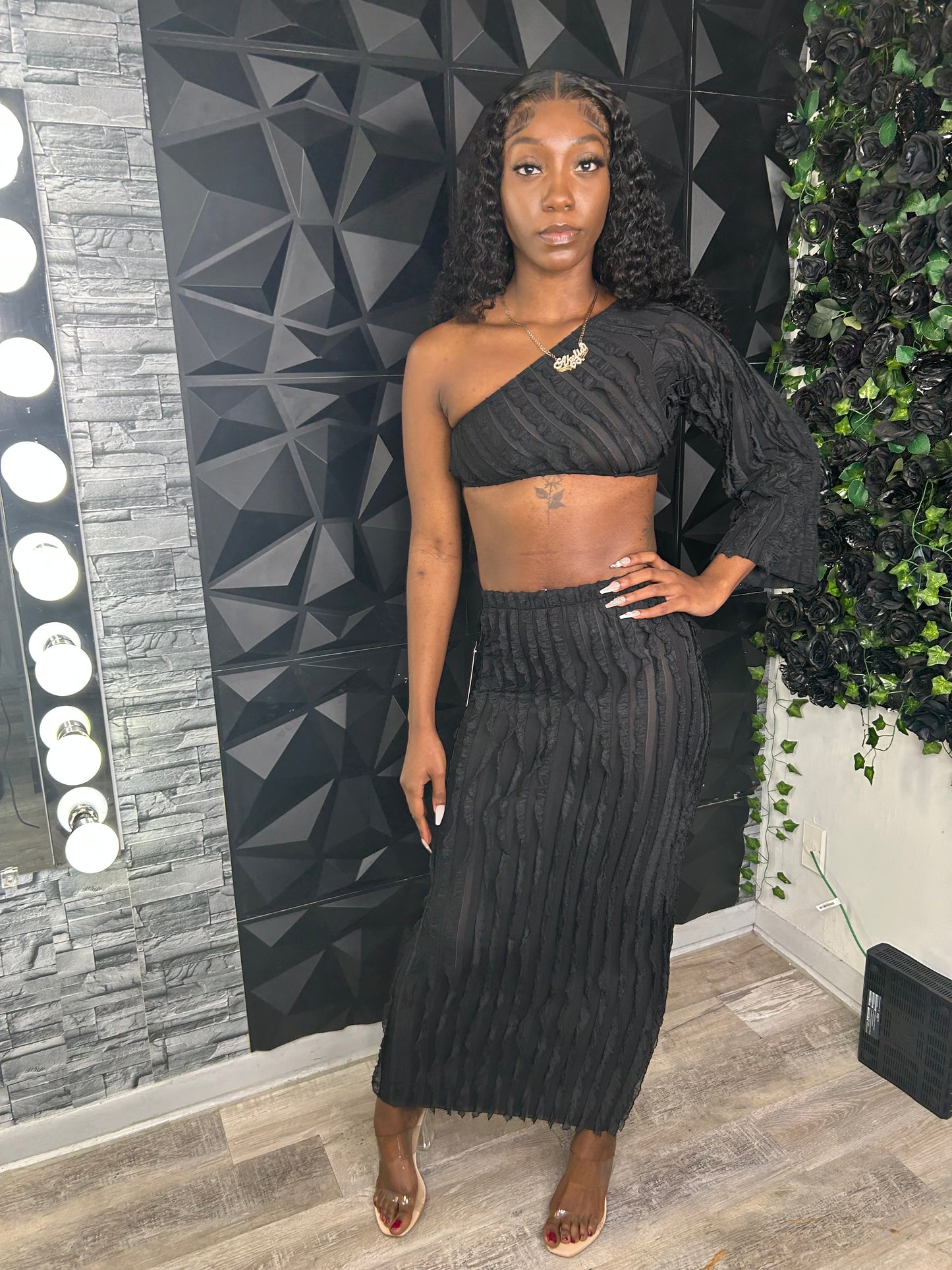 "Black Maxi Skirt and Crop Top" Two Piece Set